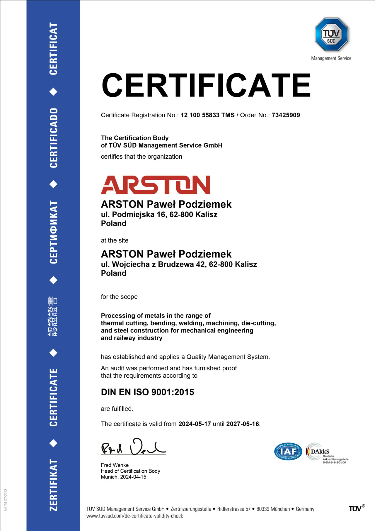 Arston - gięcie, cięcie, wykrawanie, spawanie 